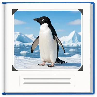 A penguin picture with caption lines underneath.