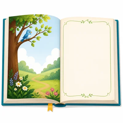 An open book showing a simple title page layout.