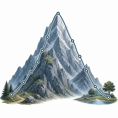 A plot mountain showing the highest peak separate from the calm ending point.