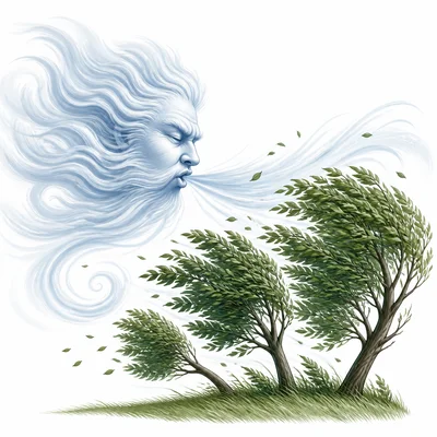 Wind with a subtle face blowing through trees.