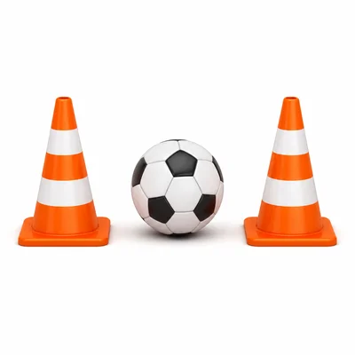 A ball between two traffic cones.