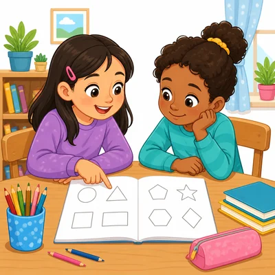 A girl helping a friend with schoolwork.