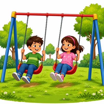 Two children swinging at a park.