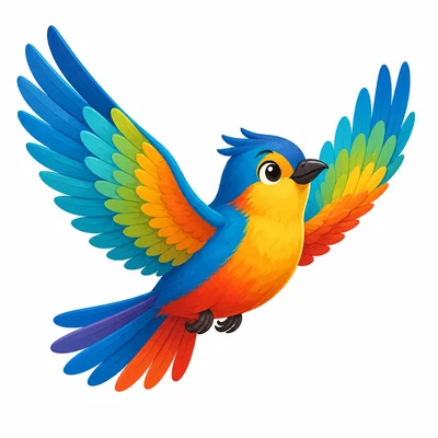 A colorful bird flying with wings spread.