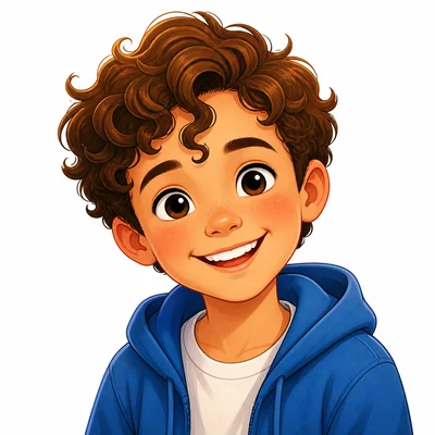 A child with a clearly visible curly lock of hair.