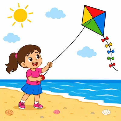 A girl flies a kite.
