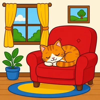A cat sleeps on a chair inside a house.