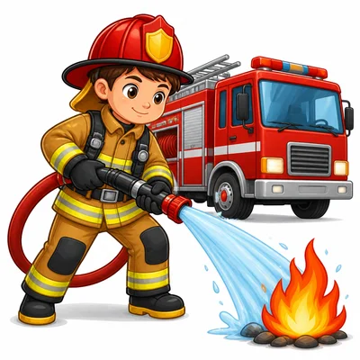 A firefighter sprays water toward a small flame.