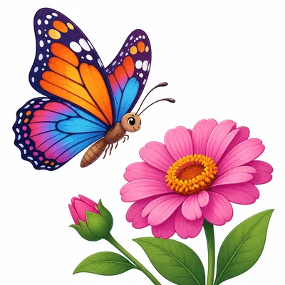A colorful butterfly flying near a flower.