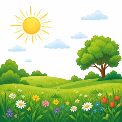 Bright sunshine shining over a grassy field.