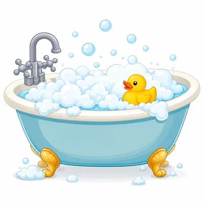 A bathtub filled with bubbles and a rubber duck.