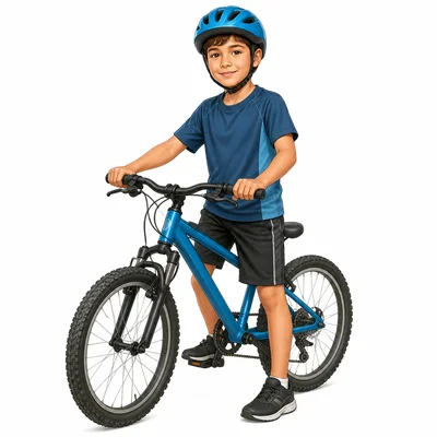 A child wears a bicycle helmet while with a bicycle.