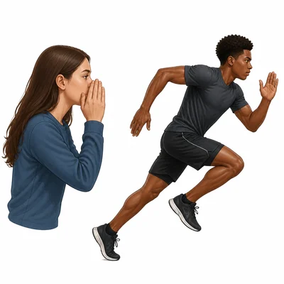 A person whispering and a person sprinting.