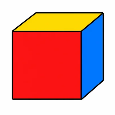 A cube with flat square faces.