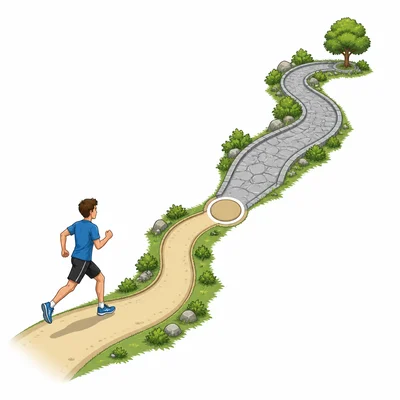 A runner on a path with two connected route segments.