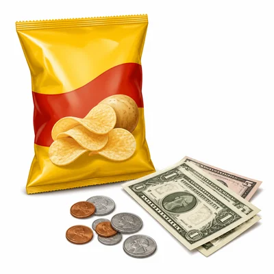 Money next to a snack purchase.