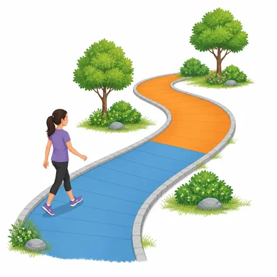 A segmented walking path with two colored portions showing distances walked in the morning and afternoon.