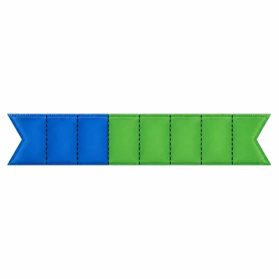 A ribbon divided into eighths showing seven eighths with three eighths used and four eighths left.