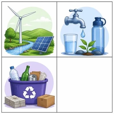 A poster divided into fourths with three of four panels shaded in two colors.