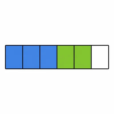A fraction bar with five of six equal sections shaded in two colors.