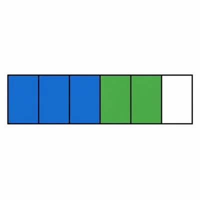 A fraction bar divided into sixths with five of six sections shaded in two colors.