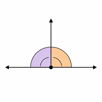 A straight angle divided into two equal angles.