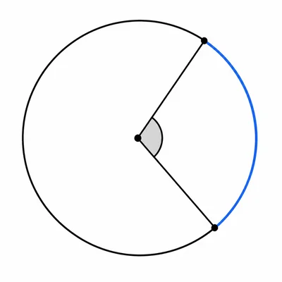 Circle showing a central angle intercepting a highlighted arc.
