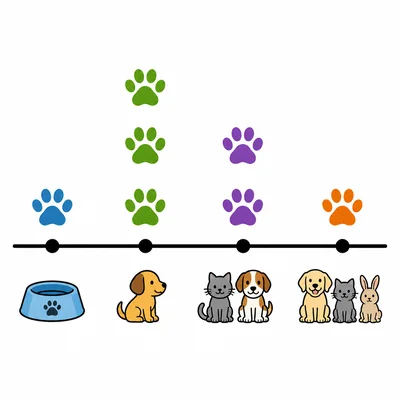 A pet line plot using paw prints above pet categories.