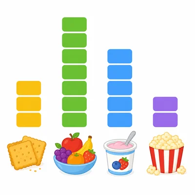 Snack categories shown with a simple bar graph.