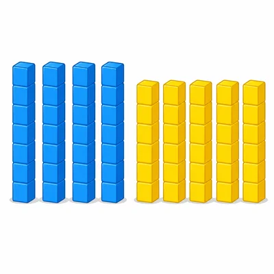 Two base-ten block groups: four rods with five cubes, and five rods with four cubes.