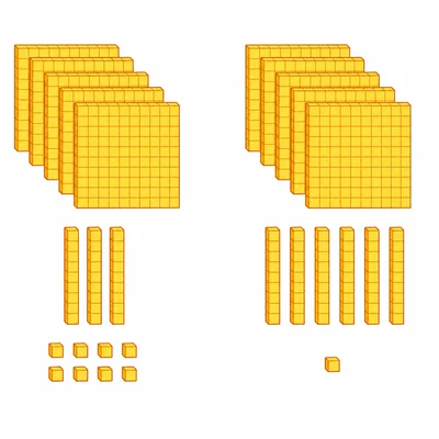 Two groups of base-ten blocks showing hundreds, tens, and ones for comparison.
