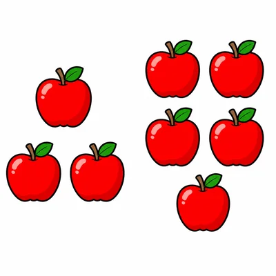 Three apples on the left and five apples on the right.