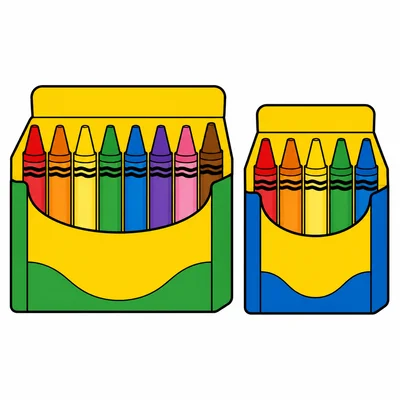 A left box with eight crayons and a right box with five crayons.