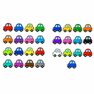 Sixteen toy cars on the left and thirteen toy cars on the right.