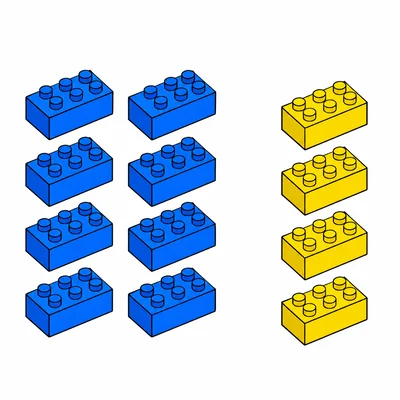 Eight blocks on the left and four blocks on the right.