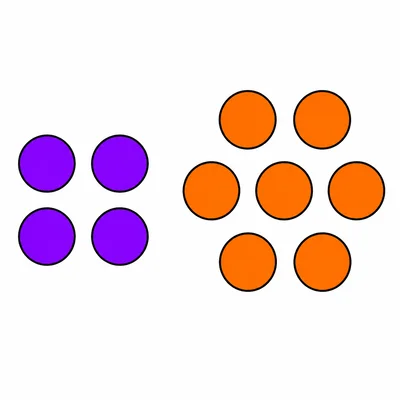 Four dots on the left and seven dots on the right.