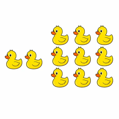 Two ducks on the left and nine ducks on the right.