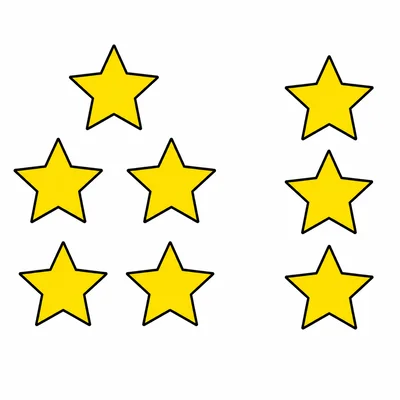 Five stars on the left and three stars on the right.