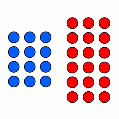 Twelve circles on the left and fifteen circles on the right.