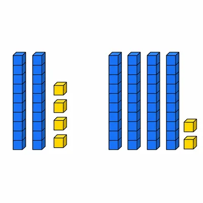 Two groups of base-ten blocks showing 24 and 42.