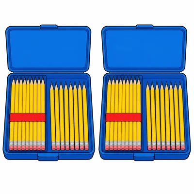 Two pencil boxes with the same number of pencils.