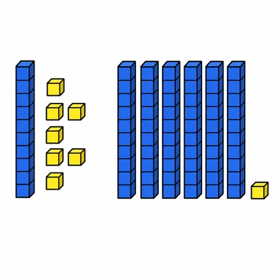 Two groups of base-ten blocks showing 17 and 71.