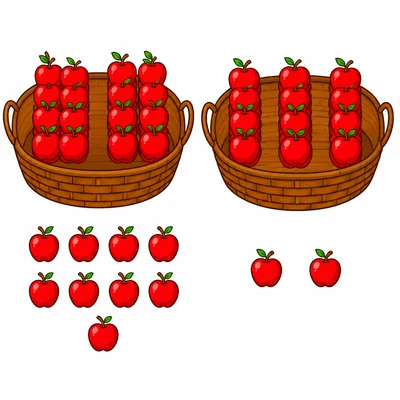 Two baskets of apples with different amounts.