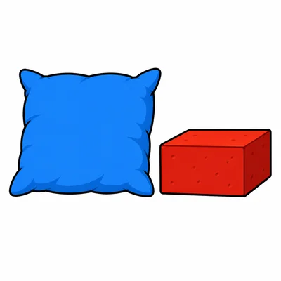 A pillow is shown next to a brick.