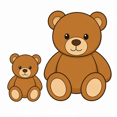 A small teddy bear is shown next to a large teddy bear.