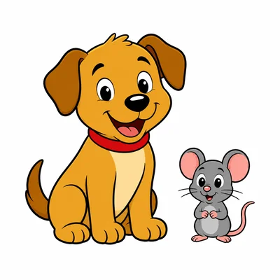 A dog is shown next to a mouse.