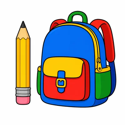 A pencil is shown next to a backpack.