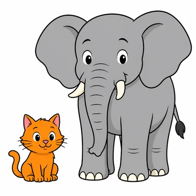 A cat is shown next to an elephant.