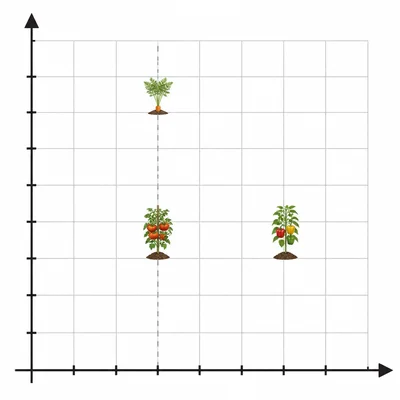 Garden coordinate grid with tomatoes and carrots aligned vertically and peppers to the right.