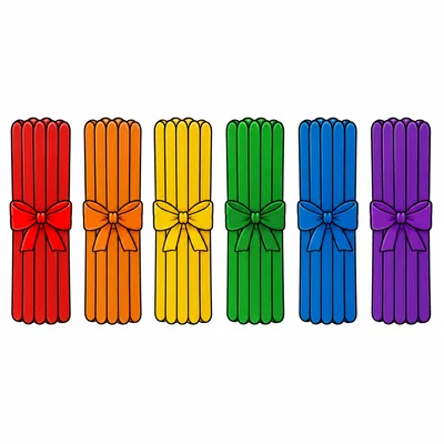 Six colorful base-ten rods in a row